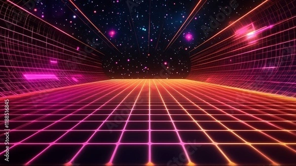 Fototapeta Futuristic grid pathway in space