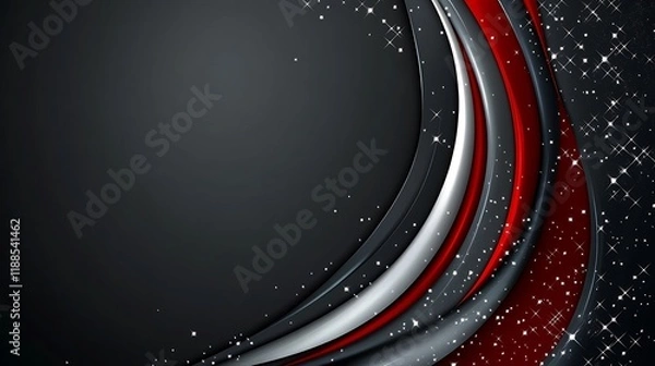 Fototapeta Abstract dark background with red and white waves