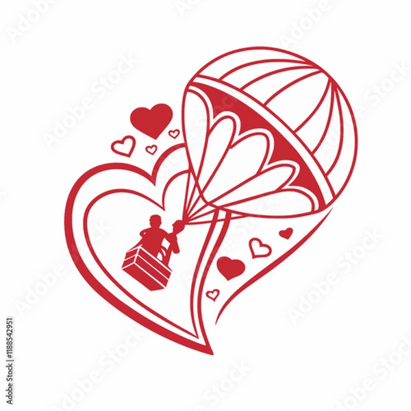 Fototapeta A charming illustration of a boy and girl holding a balloon in the shape of a heart, complemented by artistic elements.