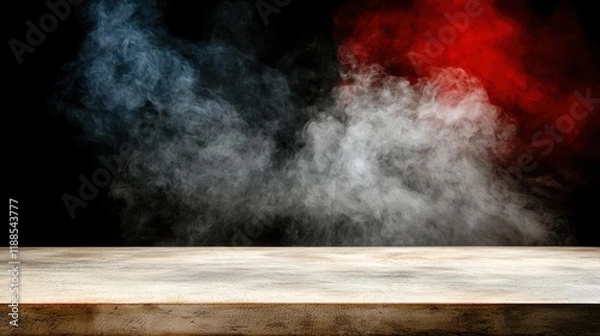 Fototapeta A wooden table with smoke coming out of it