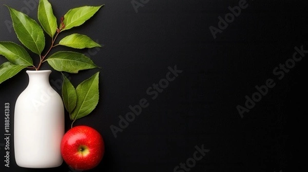 Fototapeta A white vase with a red apple next to it