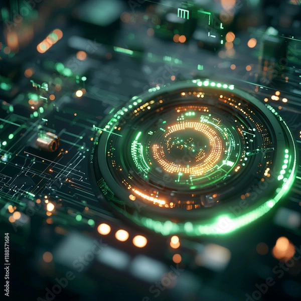 Fototapeta Ai generated futuristic green earth transitioning technology hub digital art high-tech environment close-up viewpoint