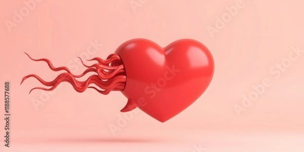 Fototapeta A vibrant red heart, pulsating with life, unleashes a torrent of swirling tendrils, symbolizing passion, energy, and the boundless nature of love.  A captivating visual!