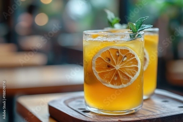 Fototapeta Yuzu tea a Korean citrus beverage rich in vitamin C that boosts immunity mixed with honey and dried lemon