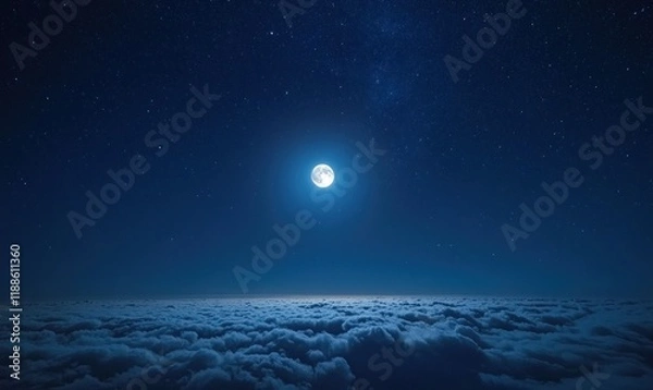 Fototapeta Moon shining above a sea of clouds with a stunning starry sky at night