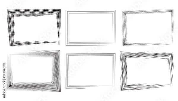 Obraz Set of rectangular frames with strokes and engraving. Vector element for your design