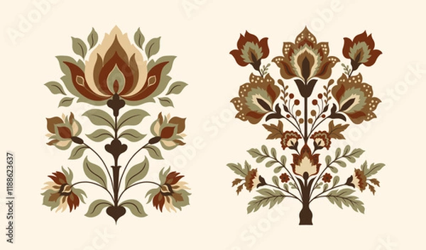 Obraz Mughal decorative ornamental floral. Vintage intricate traditional mughal style with flowers and foliage.