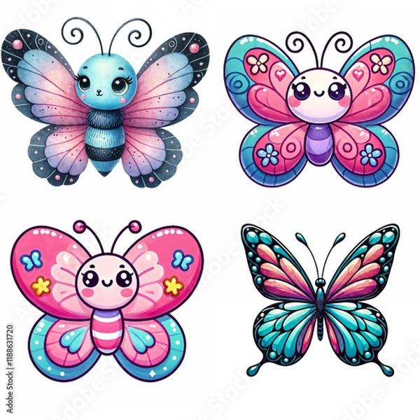 Obraz Colorful butterflies with intricate designs in a playful arrangement suitable for children's decor or art projects
