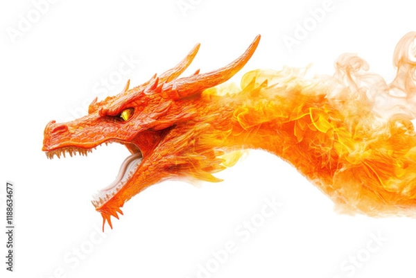 Fototapeta Fire Dragon Isolated on transparent Background for Creative Projects