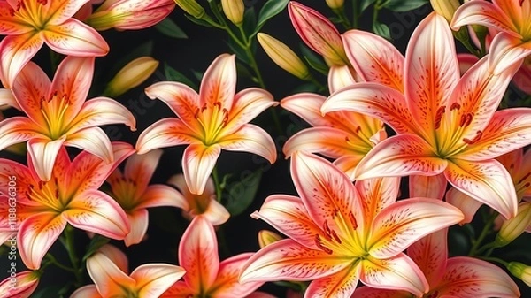 Obraz Seamless Floral Lily Pattern Background - Bright & Light Design
