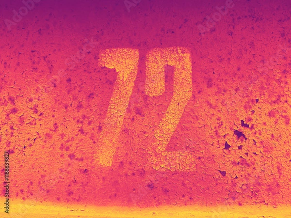 Obraz Bright number 72 on neon textured background. Seventy-two