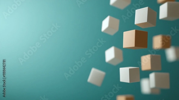 Fototapeta Floating cubes create a modern artistic display in design