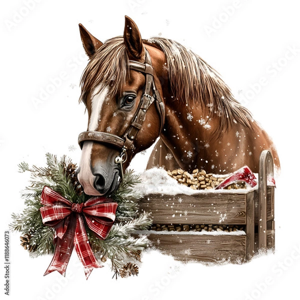 Obraz Cute Winter Rustic Horse Clipart Vector Illustration