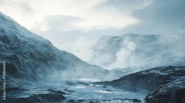 Obraz Mystical Icelandic Geothermal Landscape: A Breathtaking Winter Scene
