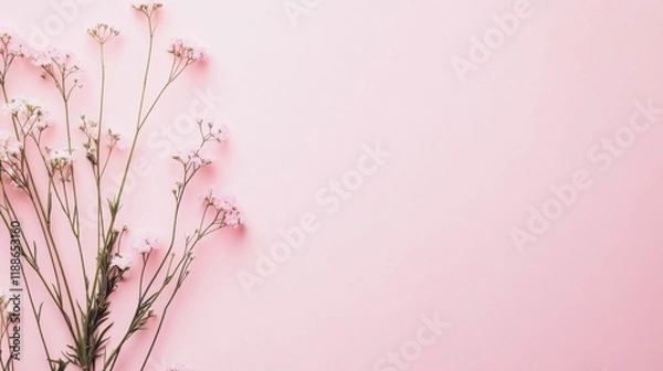 Fototapeta Delicate flowers on a pink background create a romantic atmosphere for presentations, social media posts, and special events like Mother's Day and weddings