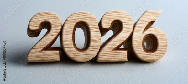 Fototapeta Wooden Numbers Forming 2026 Symbolic Representation of the New Year on a Light Grey Background