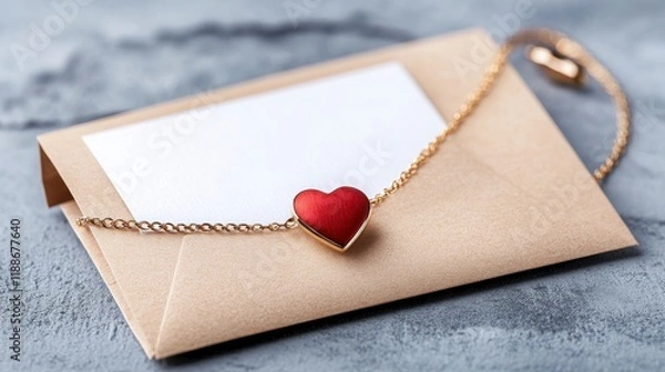 Fototapeta Elegant Heart Bracelet on Brown Envelope with Blank Card for Gifts