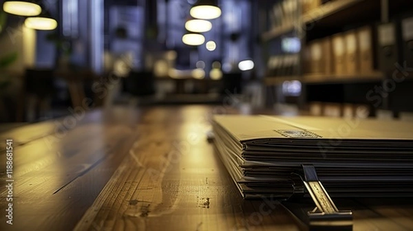 Obraz Stack of sealed confidential envelopes on wooden desk, symbolizing secure document handling, privacy, and classified information management in professional settings