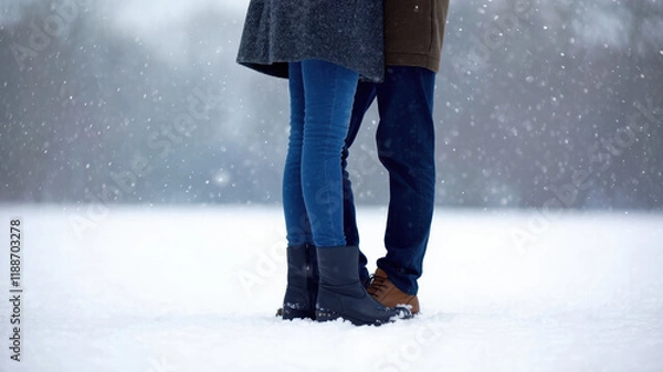 Fototapeta Romantic winter embrace on valentine's day with copy space