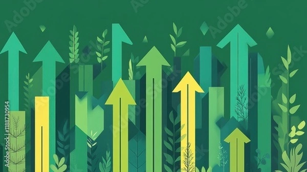 Fototapeta Green Abstract Background with Arrows and Plants Design Elements