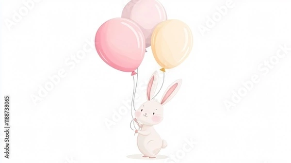 Fototapeta Adorable rabbit with helium balloons in a landscape setting for playful and whimsical scenes
