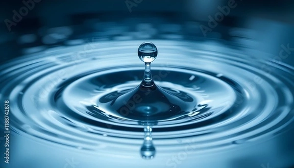 Fototapeta A serene droplet of crystal clear water suspended in mid-air, radiating gentle circular ripples