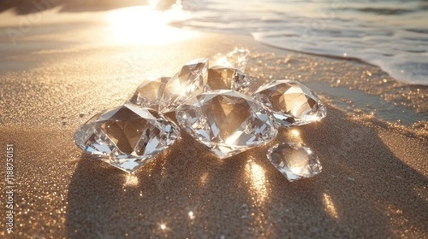 Fototapeta Sparkling diamonds on a sunlit beach.