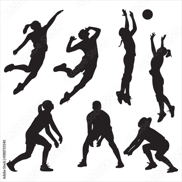 Obraz set of vector various volleyball player silhouettes