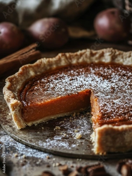 Fototapeta Aromatic Sweet Potato Pie, A Slice of Autumnal Delight, Perfect for a Cozy Fall Day