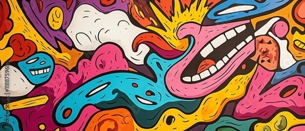 Fototapeta Vibrant abstract art. Colorful doodles and shapes create a psychedelic, energetic design. Perfect for backgrounds, websites, and more!