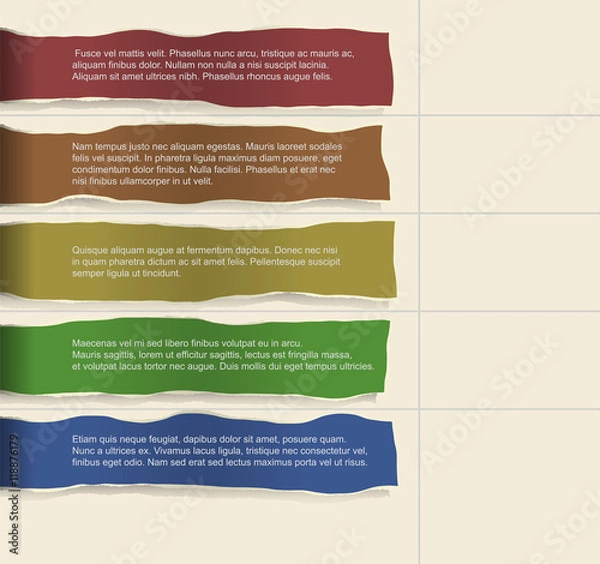 Fototapeta Four consecutive torn paper with lots of room for text and descriptions.