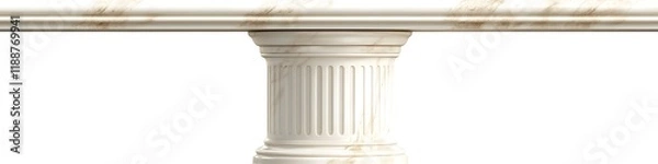 Fototapeta 3D render of a marble pillar in classic ivory, isolated on white, front view, ultra-detailed,