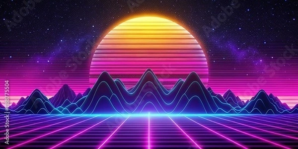 Fototapeta Retro 80s Wave Purple Glitch Background - Vintage Computer Screen Wallpaper