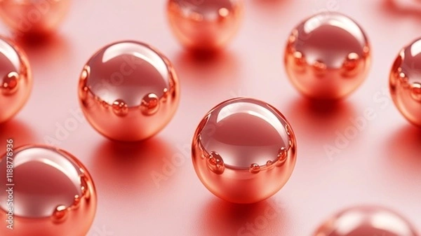 Obraz A Shiny rose gold spheres scattered on soft pink background create modern aesthetic