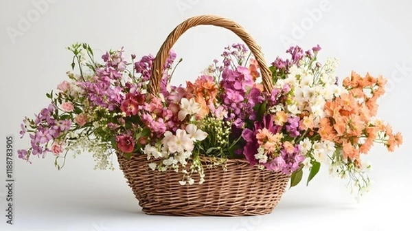 Fototapeta 50. A serene and beautiful floral basket on a white background, perfect for gifting during auspicious occasions
