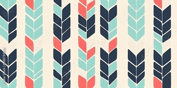 Fototapeta Abstract Geometric Pattern Design Teal Coral and Navy Chevron Stripes Background