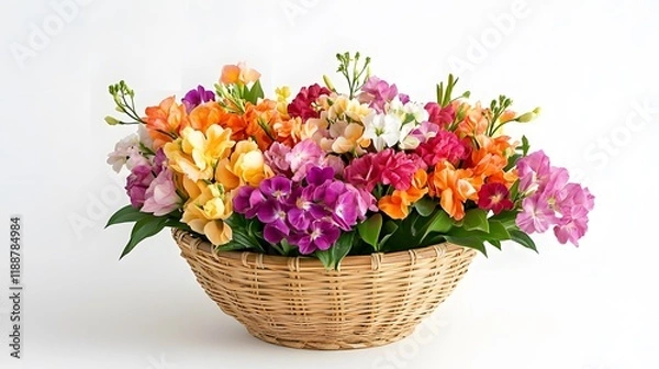 Fototapeta 54. White background with a charming flower basket filled with vibrant and fragrant blooms for auspicious events