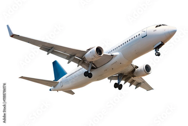 Obraz Airplane soaring high in a clear blue sky, isolated PNG with transparent background