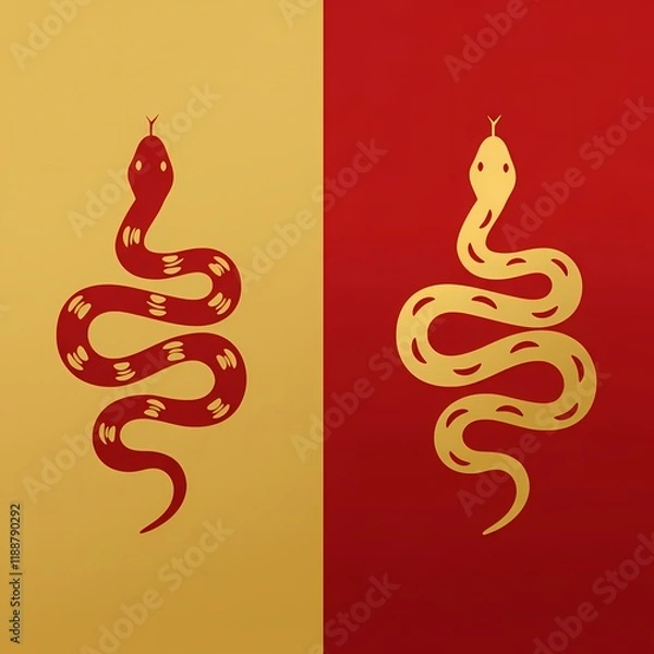 Fototapeta Happy chinese new year theme illustration year of the snake simple abstract icon logo design