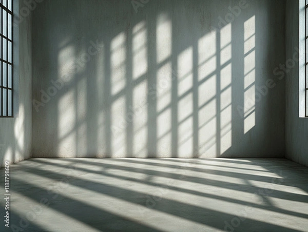Fototapeta Light and shadow dance in an empty industrial room