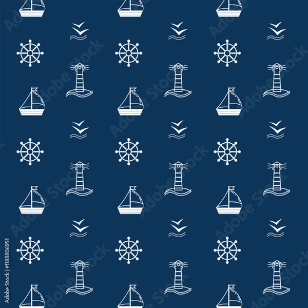 Obraz Nautical pattern with white elements and dark blue background