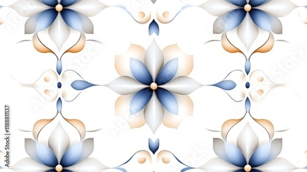 Fototapeta Elegant Blue   Beige Floral Pattern  Seamless Tile Design