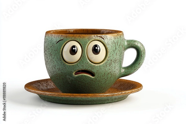 Fototapeta A worried teacup sits on its saucer, eyes wide with concern.  What's troubling this cute ceramic friend?