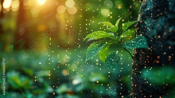 Fototapeta Hand holding a green tree with icons of energy sources for renewable, sustainable development. ecology and world sustainable environment concept. Saving the environment, saving the clean planet.