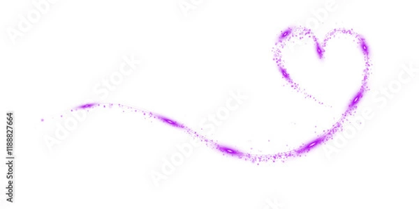 Fototapeta Purple star trail in the shape of a heart. Shimmering dust flying and leaving behind a heart-shaped trail. Bright dust particles glow with the special festive light of Christmas. PNG. 