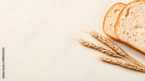 Fototapeta Wheat bread on beige background, bakery banner background have a space for text