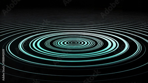 Fototapeta Circular neon ripples in a black void