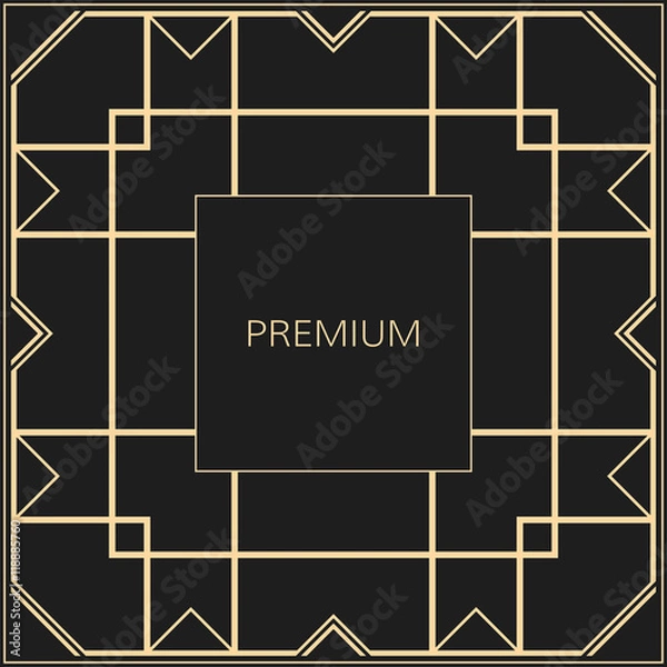 Fototapeta Vector geometric frame in Art Deco style. Square abstract element for design. Light golden lined shape.