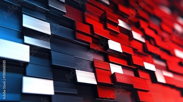 Fototapeta Abstract geometric pattern of overlapping red and blue blocks.