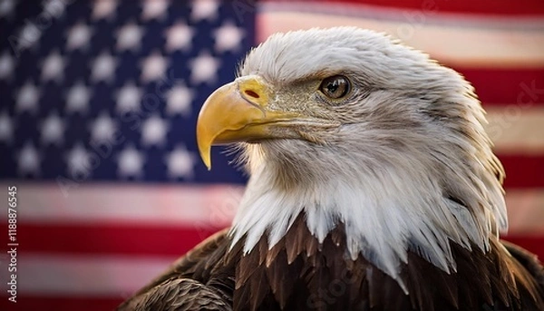 Fototapeta aguila calva en primer plano serena hermosa con bandera americana de fondo estados unidos 4 de julio dia de la independencia generado con tecnologia ia